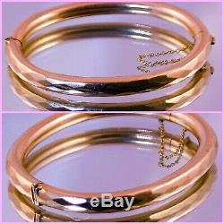 C1920s Antique ENGLISH ETCHED 9k 9ct SOLID ROSE GOLD VICTORIAN Bangle Bracelet