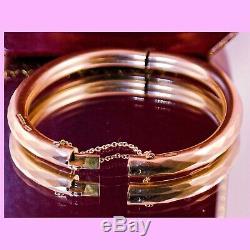 C1920s Antique ENGLISH ETCHED 9k 9ct SOLID ROSE GOLD VICTORIAN Bangle Bracelet