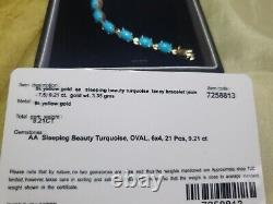 CERTIFIED NATURAL sleeping beauty Turquoise bracelet. 9ct yellow gold. 7.5inch