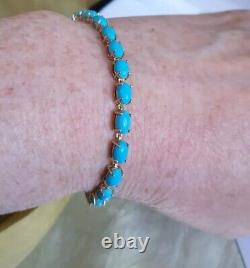 CERTIFIED NATURAL sleeping beauty Turquoise bracelet. 9ct yellow gold. 7.5inch