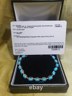 CERTIFIED NATURAL sleeping beauty Turquoise bracelet. 9ct yellow gold. 7.5inch