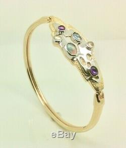 Clogau 9ct Gold Waterlilies bangle set with Opals, Moonstones and Amethysts