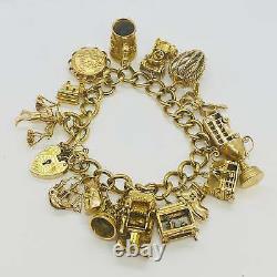 Complete Vintage Gold Charm Bracelet with Charms (aa)