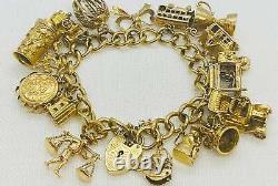 Complete Vintage Gold Charm Bracelet with Charms (aa)