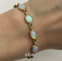 Created Opal Bezel Set Bracelet 9ct 9k 375 Yellow Gold 7.5 Inches