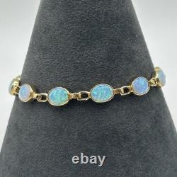 Created Opal Bezel Set Bracelet 9ct 9k 375 Yellow Gold 7.5 Inches