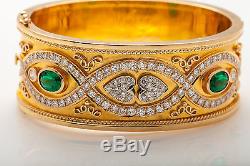 Designer $24,000 9ct Tsavorite Garnet VS G Diamond 14k Gold Bangle Bracelet 90g