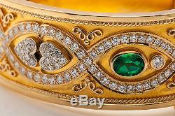 Designer $24,000 9ct Tsavorite Garnet VS G Diamond 14k Gold Bangle Bracelet 90g