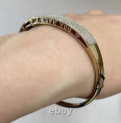 Diamond 1ct Pave'I LOVE YOU' Bangle Bracelet 9ct 9k Yellow Gold 7.5