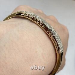 Diamond 1ct Pave'I LOVE YOU' Bangle Bracelet 9ct 9k Yellow Gold 7.5