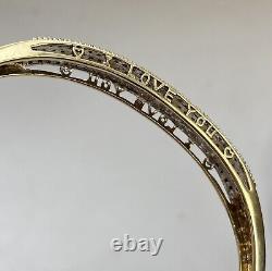 Diamond 1ct Pave'I LOVE YOU' Bangle Bracelet 9ct 9k Yellow Gold 7.5