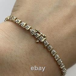 Diamond Illusion Tennis Bracelet 9ct 9k Yellow Gold 7