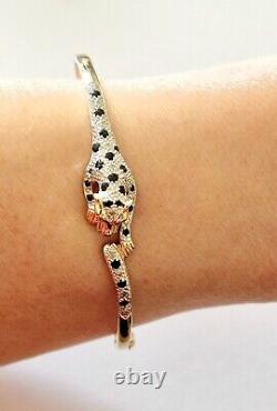 Diamond & sapphire 9ct gold ladies leopard bracelet