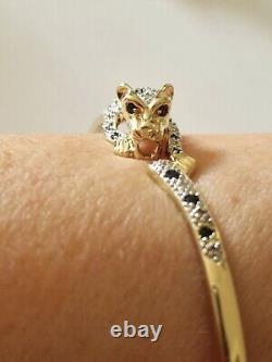 Diamond & sapphire 9ct gold ladies leopard bracelet