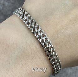 Double Curb Chain Bracelet 9ct 9k White Gold 7 Inches