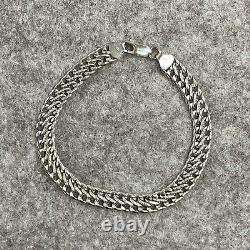 Double Curb Chain Bracelet 9ct 9k White Gold 7 Inches