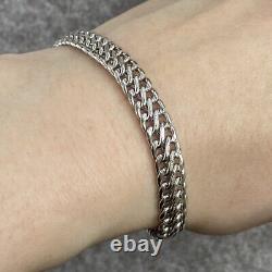 Double Curb Chain Bracelet 9ct 9k White Gold 7 Inches