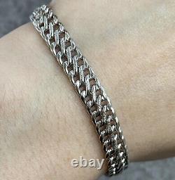 Double Curb Chain Bracelet 9ct 9k White Gold 7 Inches