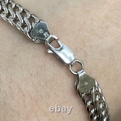 Double Curb Chain Bracelet 9ct 9k White Gold 7 Inches