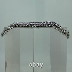 Double Curb Chain Bracelet 9ct 9k White Gold 7 Inches