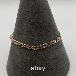Double Link Diamond Curb Chain Bracelet 9ct 9k Yellow Gold 7 Inches
