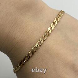 Double Link Diamond Curb Chain Bracelet 9ct 9k Yellow Gold 7 Inches