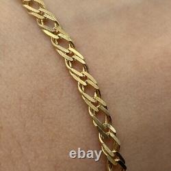 Double Link Diamond Curb Chain Bracelet 9ct 9k Yellow Gold 7 Inches