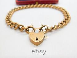 Edwardian 9ct Rose Gold Curb Charm Bracelet with Heart Lock Clasp Antique c1910
