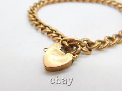 Edwardian 9ct Rose Gold Curb Charm Bracelet with Heart Lock Clasp Antique c1910