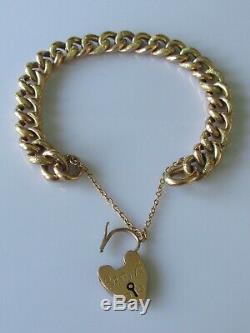 Edwardian 9ct rose gold hollow night & day curb bracelet & padlock (18.2g)