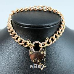 Edwardian Antique 9 Ct Rose Gold Solid Kerb Link Gate Bracelet 26.3 Grams