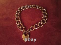 Edwardian fancy-curb link heart padlock ACC 9ct hollow rose Gold Bracelet 17.4g