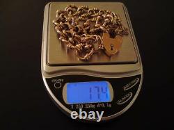 Edwardian fancy-curb link heart padlock ACC 9ct hollow rose Gold Bracelet 17.4g
