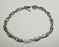 Elegant, Art Deco, 9 Ct Gold Bracelet With Natural Aquamarine And Diamonds