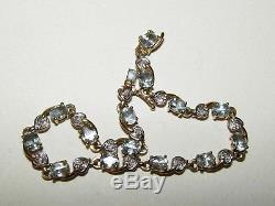 Elegant, Art Deco, 9 Ct Gold Bracelet With Natural Aquamarine And Diamonds