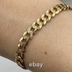 Embossed Curb Chain Bracelet 9ct 9k Yellow Gold 7.5