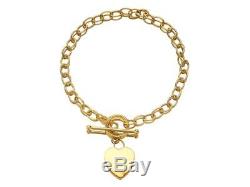 F. Hinds 9ct Gold Heart Charm T-Bar Belcher Bracelet 7.5in Bangle Jewelry Women