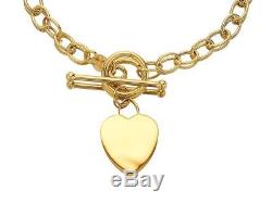 F. Hinds 9ct Gold Heart Charm T-Bar Belcher Bracelet 7.5in Bangle Jewelry Women