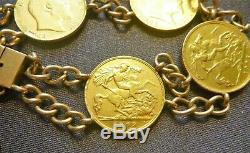 Fabulous Antique Estate 22ct/k & 9 Ct/k Yellow Gold Half Sovereign Bracelet 1906