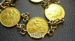 Fabulous Antique Estate 22ct/k & 9 Ct/k Yellow Gold Half Sovereign Bracelet 1906