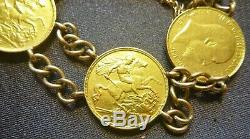 Fabulous Antique Estate 22ct/k & 9 Ct/k Yellow Gold Half Sovereign Bracelet 1906