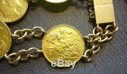 Fabulous Antique Estate 22ct/k & 9 Ct/k Yellow Gold Half Sovereign Bracelet 1906