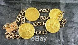 Fabulous Antique Estate 22ct/k & 9 Ct/k Yellow Gold Half Sovereign Bracelet 1906