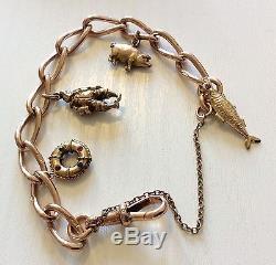 Fabulous Ladies Antique Heavy Solid 9ct Rose Gold Charm Bracelet & Superb Charms