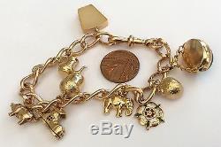 Fabulous Pristine Very Heavy Antique 9ct Rose Gold Charm Bracelet & Charms 36g