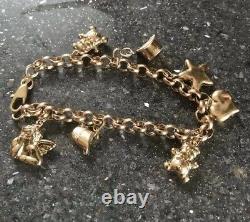 Fabulous Sheffield Heavy Solid 9Ct Gold Belcher Charm Bracelet With Charms 7.5in