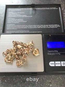 Fabulous Sheffield Heavy Solid 9Ct Gold Belcher Charm Bracelet With Charms 7.5in
