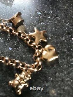 Fabulous Sheffield Heavy Solid 9Ct Gold Belcher Charm Bracelet With Charms 7.5in