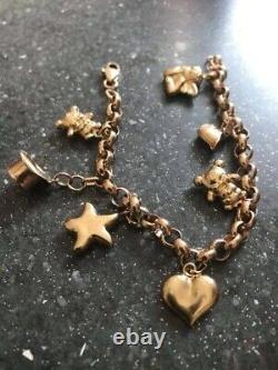 Fabulous Sheffield Heavy Solid 9Ct Gold Belcher Charm Bracelet With Charms 7.5in