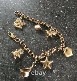 Fabulous Sheffield Heavy Solid 9Ct Gold Belcher Charm Bracelet With Charms 7.5in